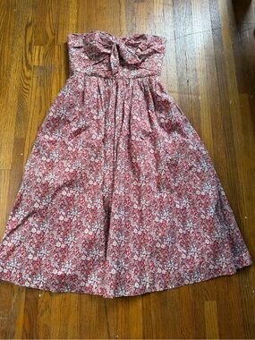 J. Crew Red Floral Strapless Bow Sun Dress